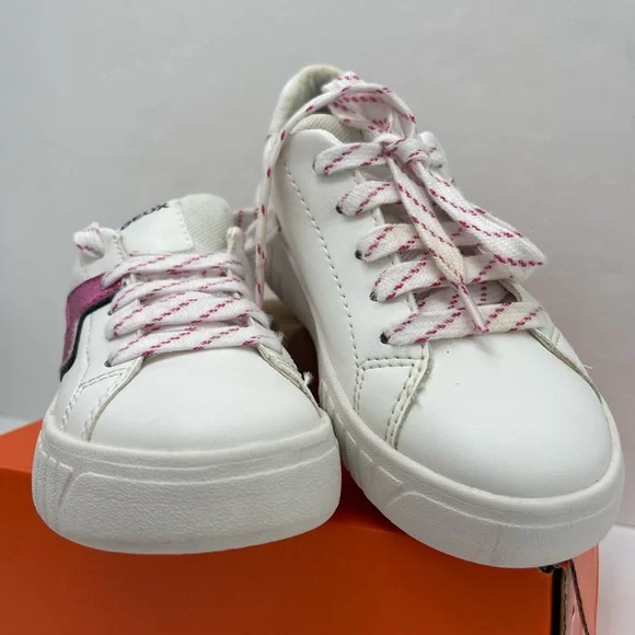 Geox Kids White Leather Sneakers with Pink Lightning Bolt with orthopedic insole - Picture 12 of 16